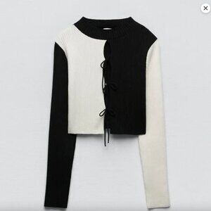 Zara BOW TRIM KNIT SWEATER